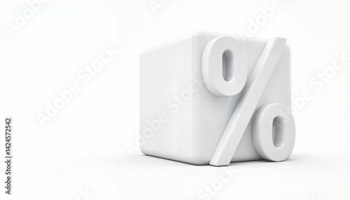 Three-dimensional percentage cube on white background, financial concept