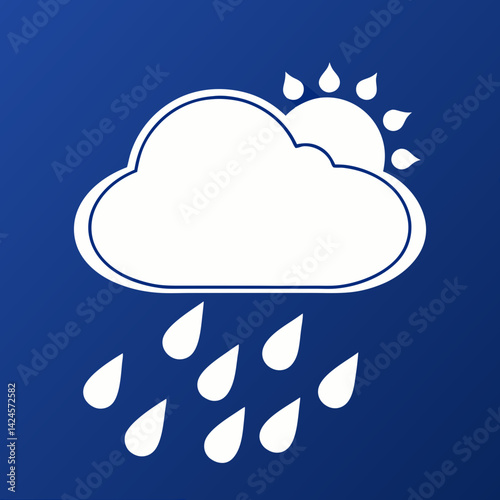 Weather icon, cloud and sun symbol, raindrops