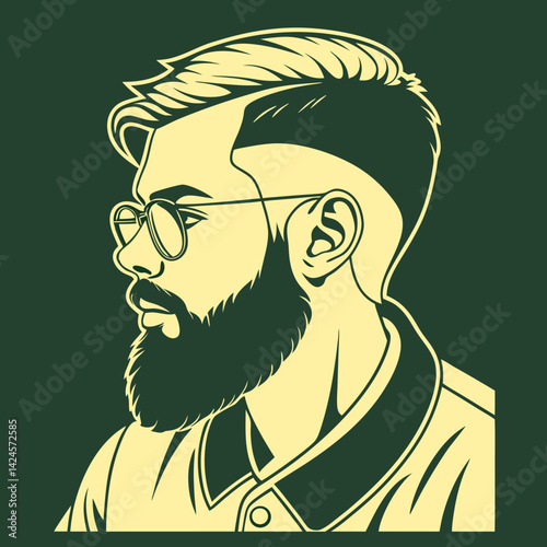 stylized profile view, bearded man