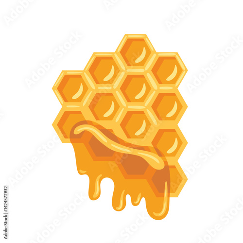 elegant vector illustration of honeycombs featuring intricate hexagonal cells filled with golden honey. This design captures the essence of nature, ideal for culinary, organic, and beekeeping themes.