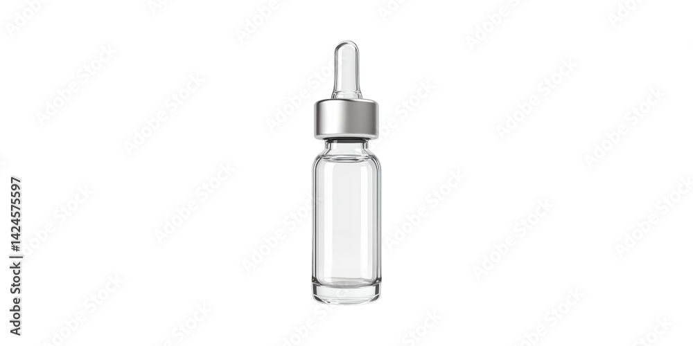Clear Glass Ampoule With Silver Cap. Medical And Cosmetic Liquid Storage Isolated On Transparent Background Clear Glass Ampoule With Silver Cap. Medical And Cosmetic Liquid Storage Isolated On Transparent Background