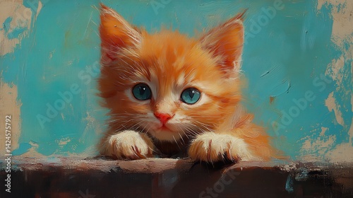 Charming ginger kitten with blue eyes in artful portrait