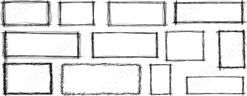 Set of doodle handdrawn highlight rectangles. Collection of marker, pencil or pen sketch elements of squares and marks isolated on transparent background