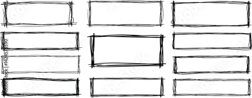 Set of doodle handdrawn highlight rectangles. Collection of marker, pencil or pen sketch elements of squares and marks isolated on transparent background