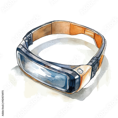 Wearable translator device, watercolor illustration, isolated on a white background.

