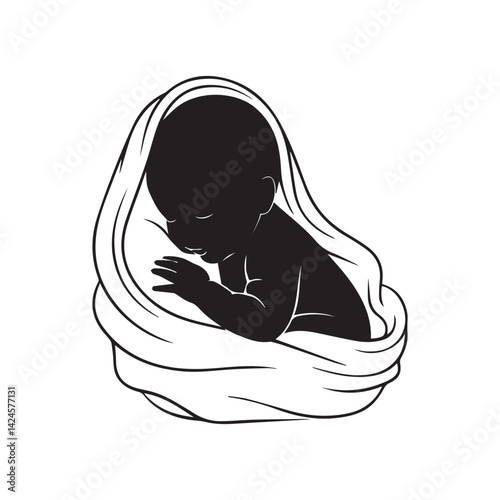 Sleeping Newborn Baby Silhouette Illustration