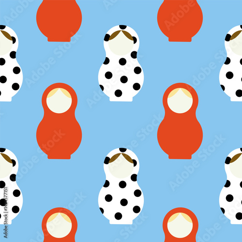 Traditional Russian Nesting Dolls Pattern. Seamless Vector Background with Matryoshkas.