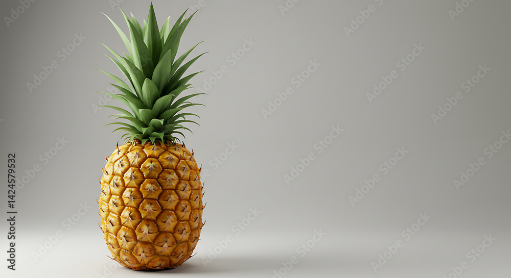 Fresh Whole Ripe Pineapple with Green Crown on Plain Background with Copy Space Fresh Whole Ripe Pineapple with Green Crown on Plain Background with Copy Space