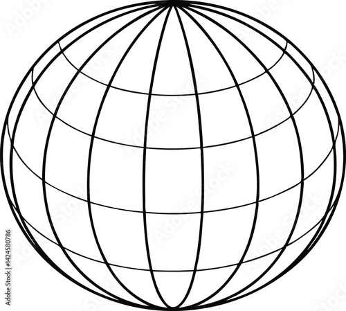 Globe Sphere with Black Grid Lines on a Transparent Background Round Planet