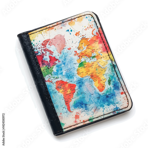 Waterproof passport holder, watercolor illustration, isolated on a white background.

