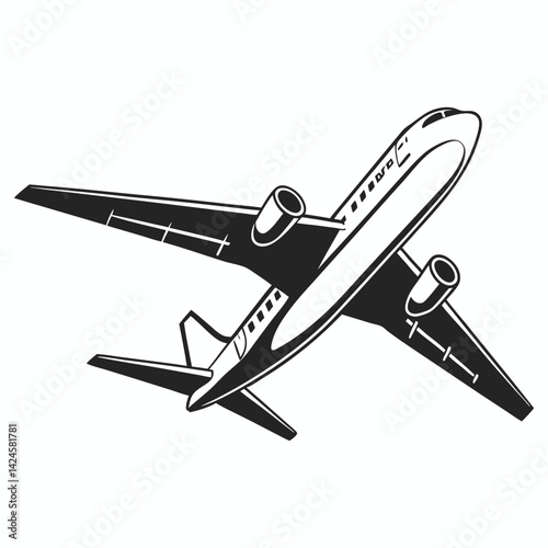 Black and White Jet Plane Illustration – Minimalist Aircraft Design