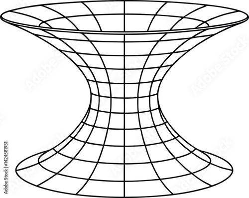Hyperboloid Geometric Shape Structure with Black Lines Isolated on White