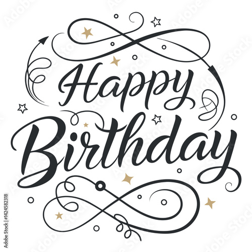 Happy Birthday Celebration Card with Balloons and Calligraphy