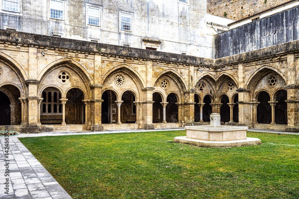 Gothic romanesque cloister of old Coimbra Cathedral, Se Velha de Coimbra in Portugal