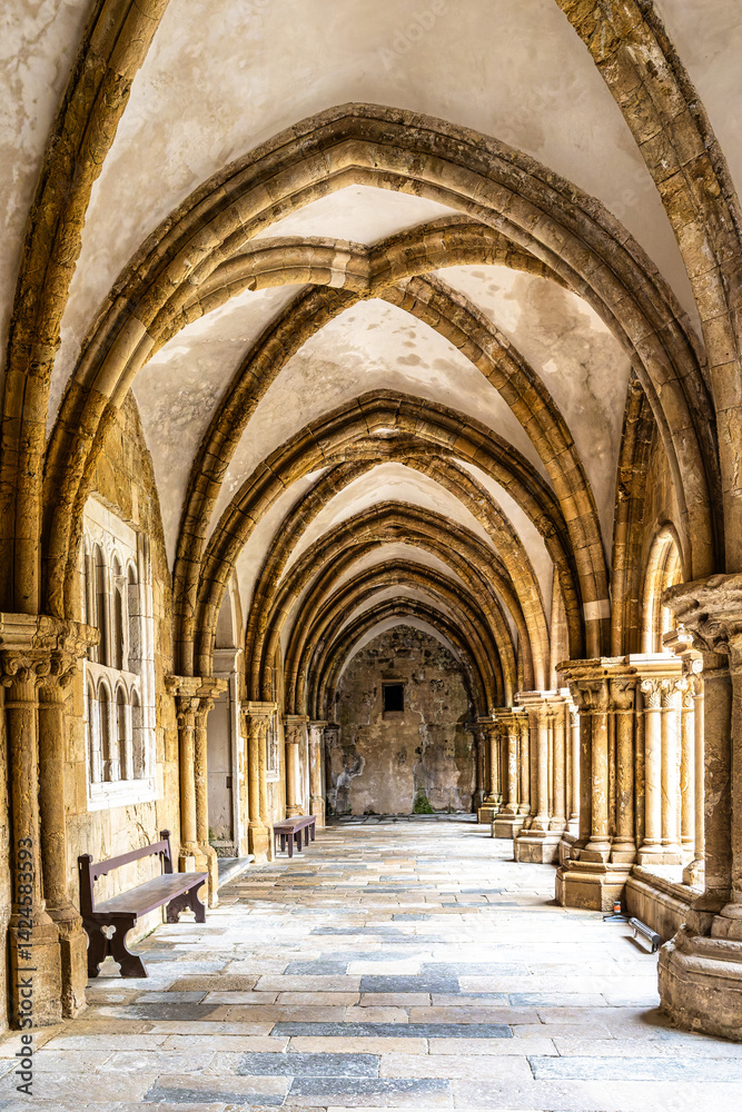 Gothic romanesque cloister of old Coimbra Cathedral, Se Velha de Coimbra in Portugal