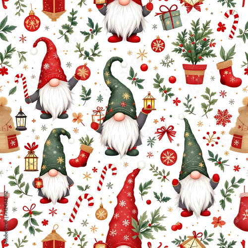 Christmas gnome pattern background