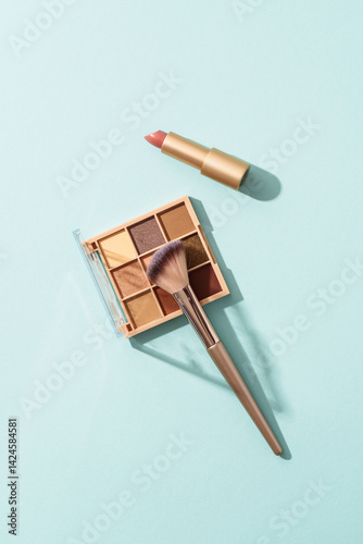 Obraz na płótnie Make up products on blue background. w salonie