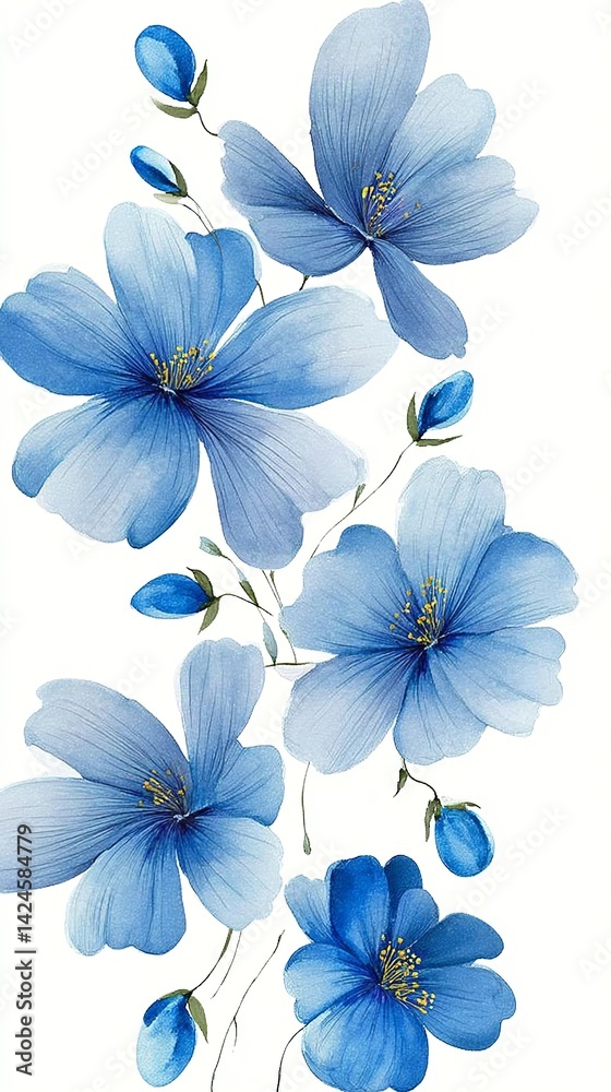 Obraz premium Watercolor Blue Flower Clipart, watercolor blue flowers on a white background, blue flower pattern