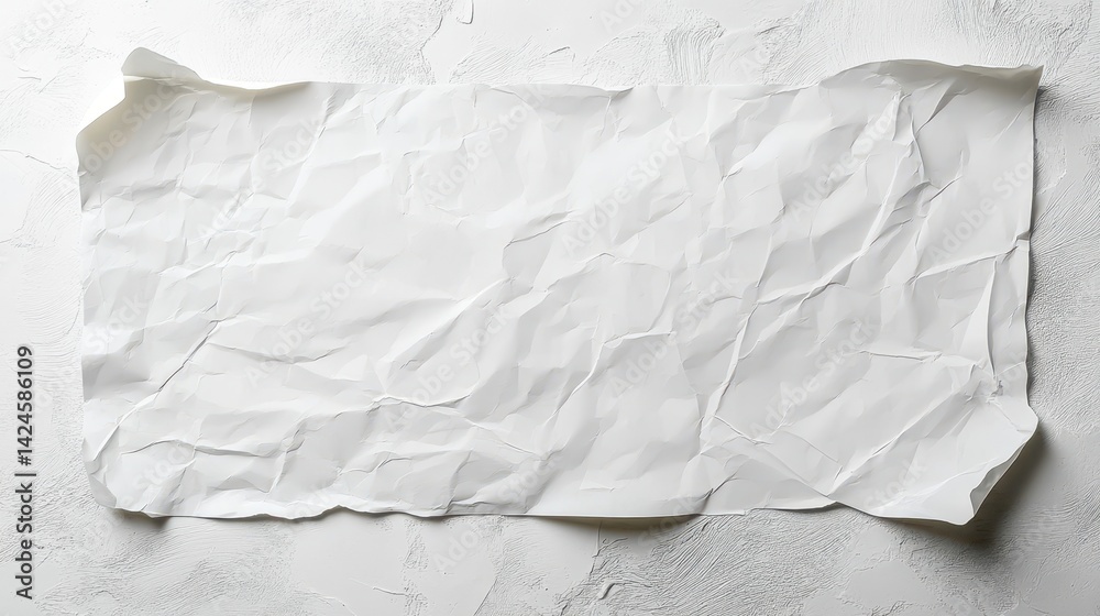 Crumpled white paper sheet on textured surface in minimalist setting Crumpled white paper sheet on textured surface in minimalist setting