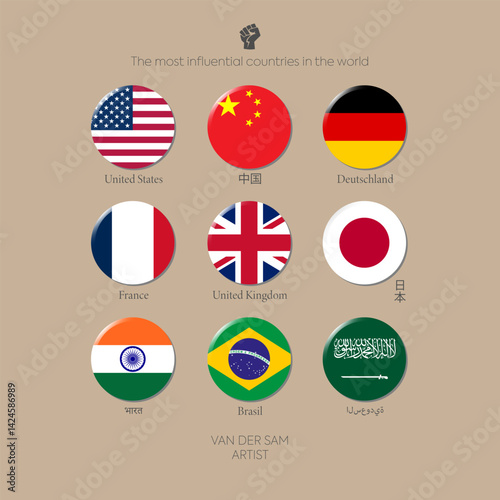 Most Influential Countries in the World – Flag Icon Set