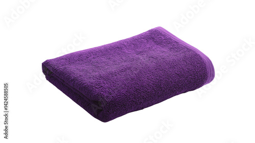 A violet cotton towel folded neatly into a rectangular shape with crisp, clean edges isolated on white background or transparent  png 