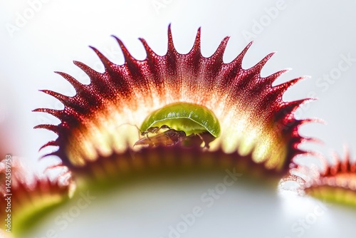 Close-up of a sundew plant's tentacled trap capturing unsuspecting insects.