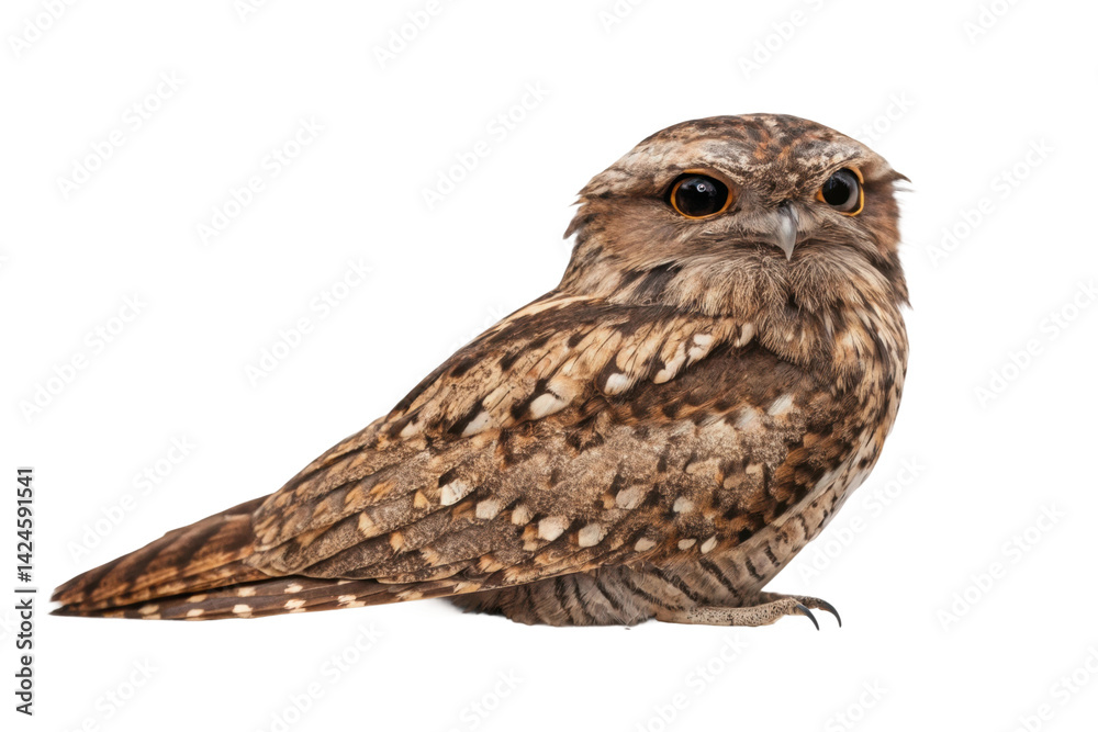 Fototapeta premium Owl perched calmly, displaying intricate feathers and curious eyes—perfect for wildlife lovers and educational materials