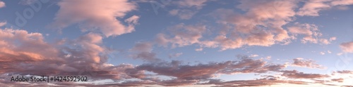 A dark blue sunset sky panorama featuring Cirrus clouds is available in a seamless hdr pano, presented in spherical equirectangular format
