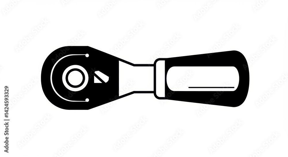 Obraz premium Ratchet wrench tool, simplified black and white graphic.