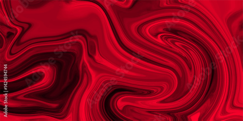 Red Paper with soft waves and black fabric liquid metallic art paint texture. Fluid art, alcohol ink wallpaper for branding, poster, banner, flayer, presentation. Wave or wavy folds of grunge silk