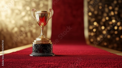 Red Maroon Golden Curtain Stage Award Background. Trophy on Red Carpet Luxury Background. Modern Abstract Design Template. LED Visual Motion Graphics. Wedding Marriage Invitation Poster.