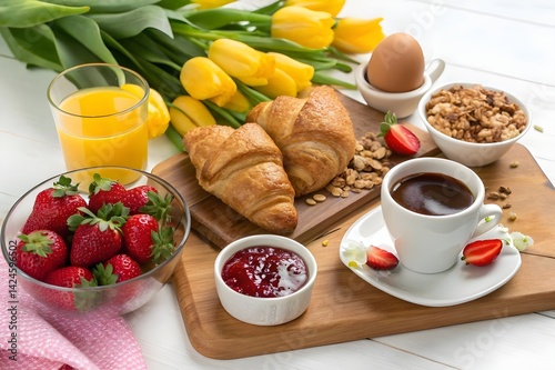 breakfast with croissants and coffee