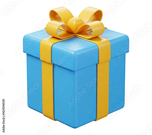 Colorful 3D Gift Box with Yellow Ribbon isolated on transparent background.