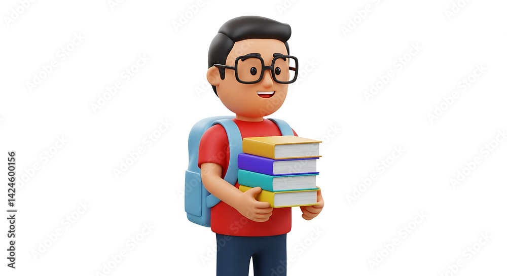 3D Student Character with Backpack and Books 3D Student Character with Backpack and Books