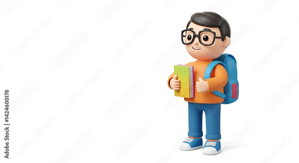 3D Student Character with Backpack and Books 3D Student Character with Backpack and Books