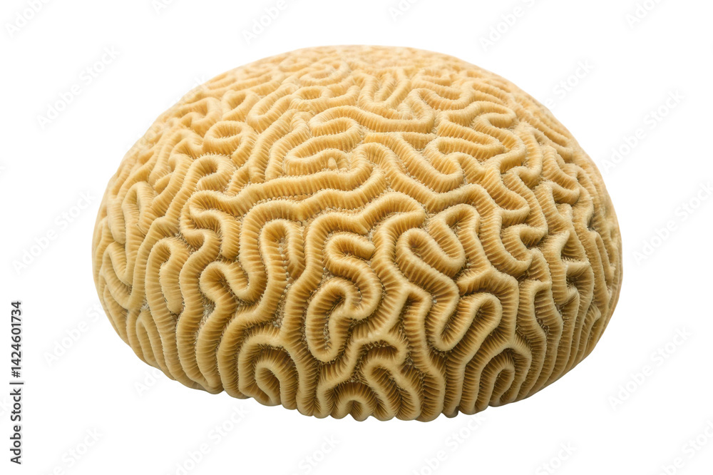 Unique coral structure displaying intricate patterns resembling a brain, perfect for educational materials and marine life exploration Unique coral structure displaying intricate patterns resembling a brain, perfect for educational materials and marine life exploration