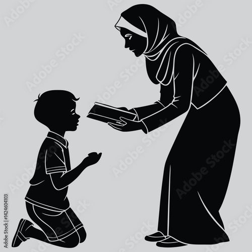 Mother helping with homework image silhouette design vector art and illustration	