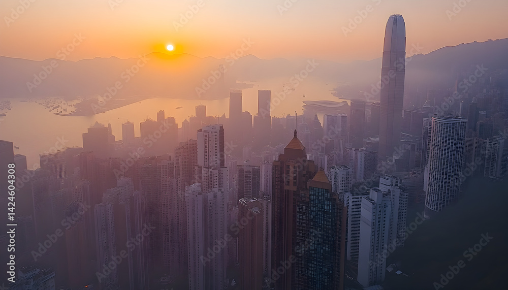 Fototapeta premium Hong Kong City Skyline Sunrise Panorama