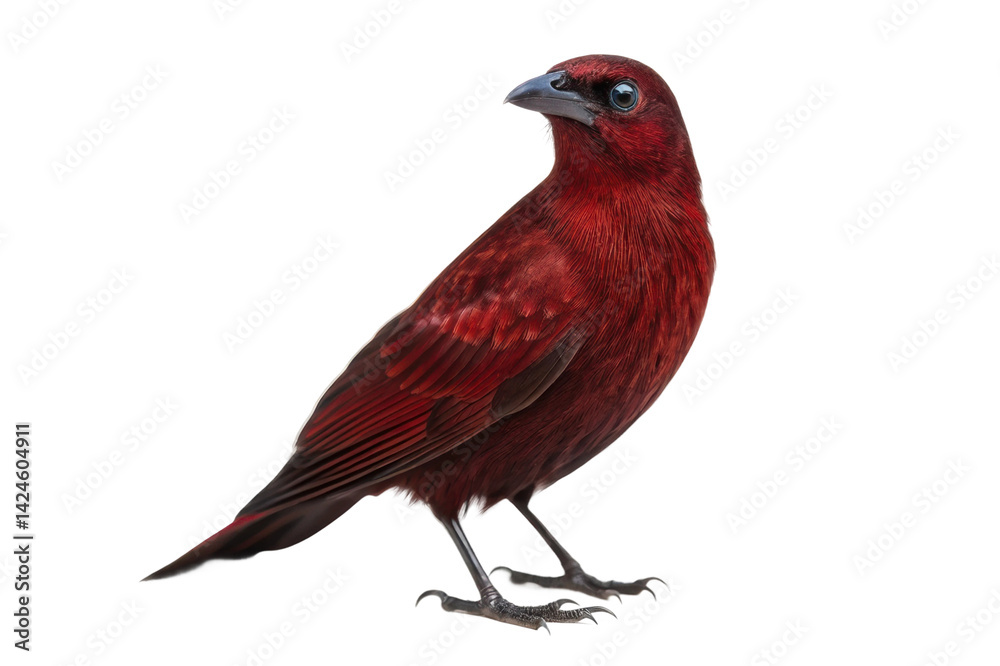 Obraz premium Vibrant red bird perched gracefully on a branch in natural habitat exploring the environment