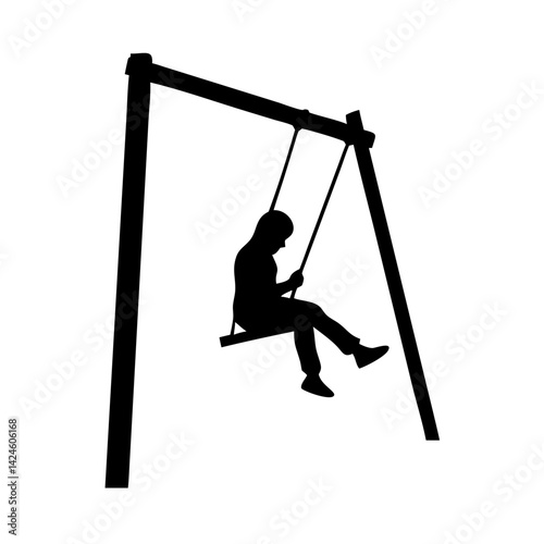Silhouette of child on swing set in park playground vector illustration graphic design element