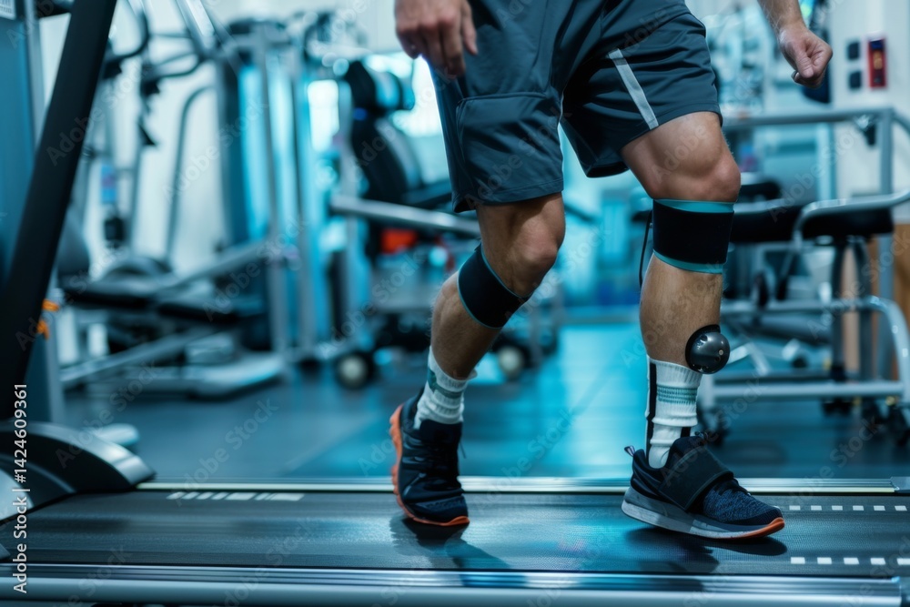 Athlete in rehabilitation after knee surgery, physical therapy, injury recovery Athlete in rehabilitation after knee surgery, physical therapy, injury recovery