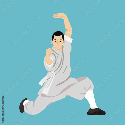 Kungfu Boy in Horse Stance Fighting Pose Ma Bu