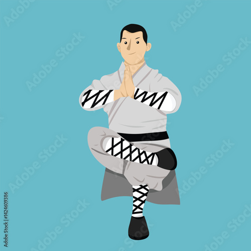 Kungfu Boy in Seated Martial Arts Respect Pose