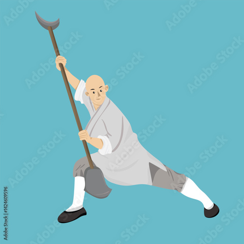  Kungfu Boy in Shaolin Horse Stance Pose 