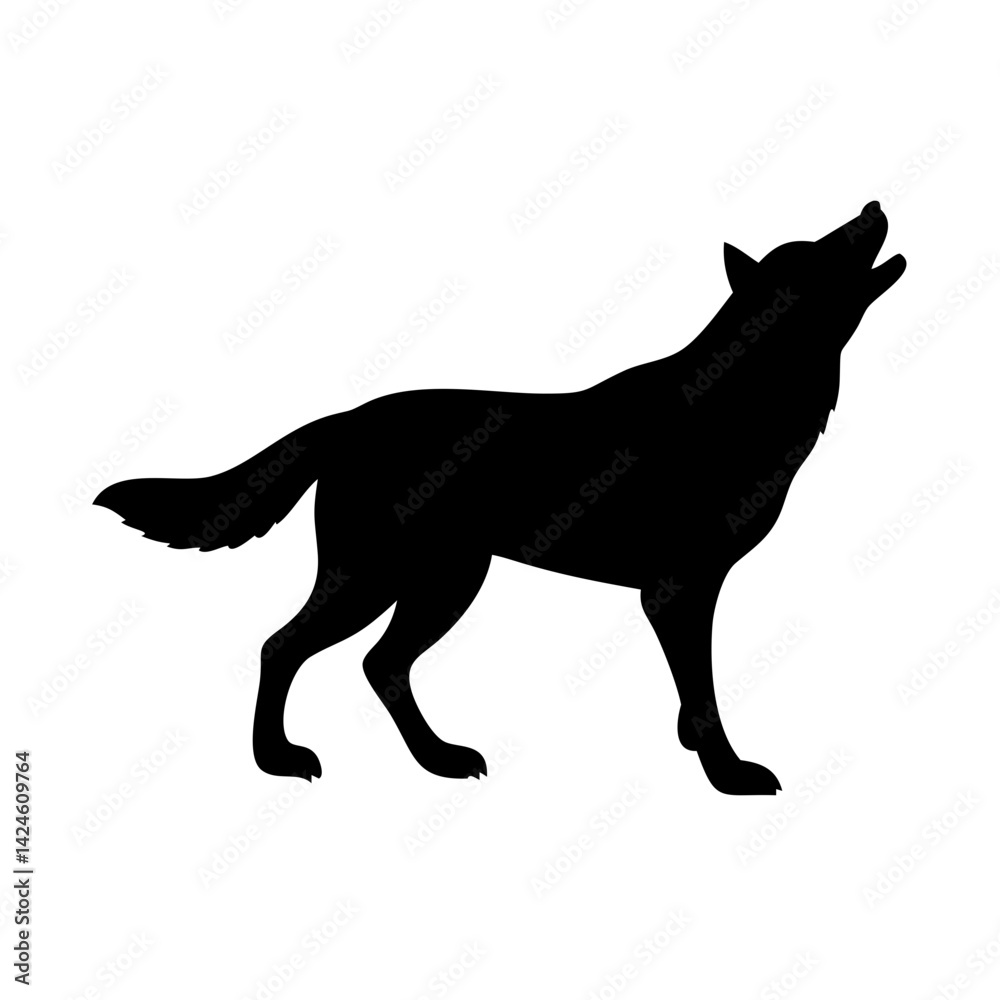Obraz premium Black wolf howling silhouette vector illustration for wildlife animal and nature designs and graphics