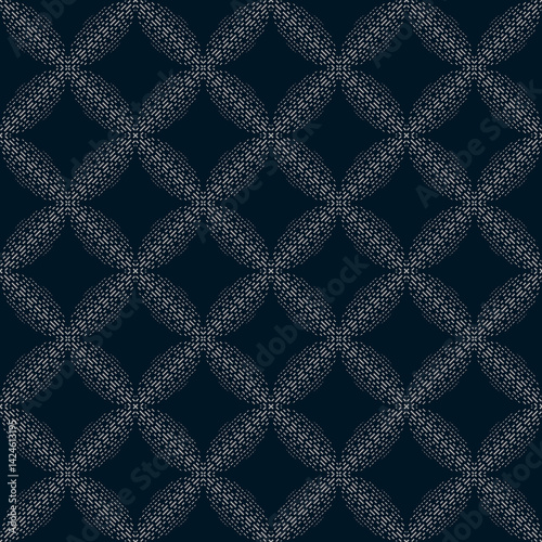 Seamless pattern of the dash forms the kawung batik motif. Minimalist, simple, thick, thin, traditional, background. Vector