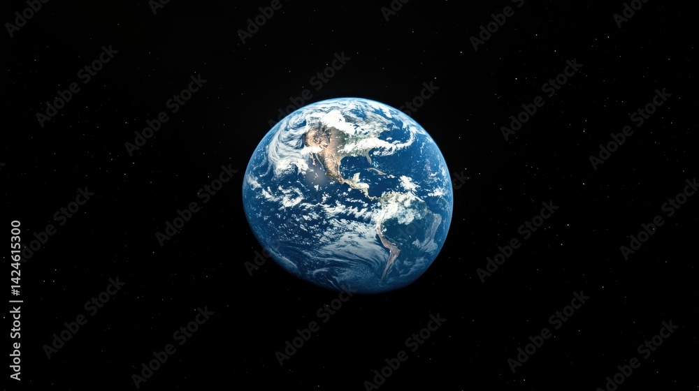 Earth from space: stunning view of blue planet against starry black cosmos Earth from space: stunning view of blue planet against starry black cosmos