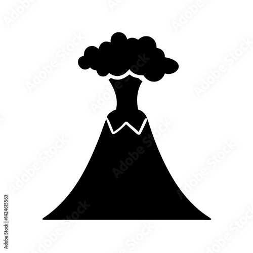 Volcano eruption vector illustration, mountain with smoke and lava, nature disaster icon design element