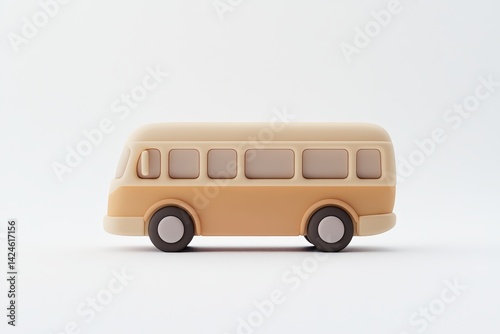 3D icon of a pastel-colored school bus with soft rounded shapes in yellow, pink, and blue tones. Minimal design perfect for kid-friendly visuals, apps, or educational content.
