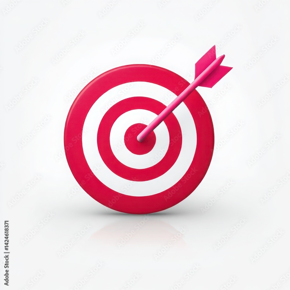 Red target with arrow in center on white background Red target with arrow in center on white background